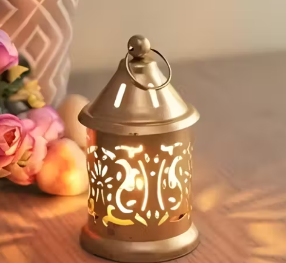 Luxury Golden Lantern Set of 2 Decorative Metal Candle Holders for Home, Office & Diwali Decor T-Light Holders for Festive Gifting