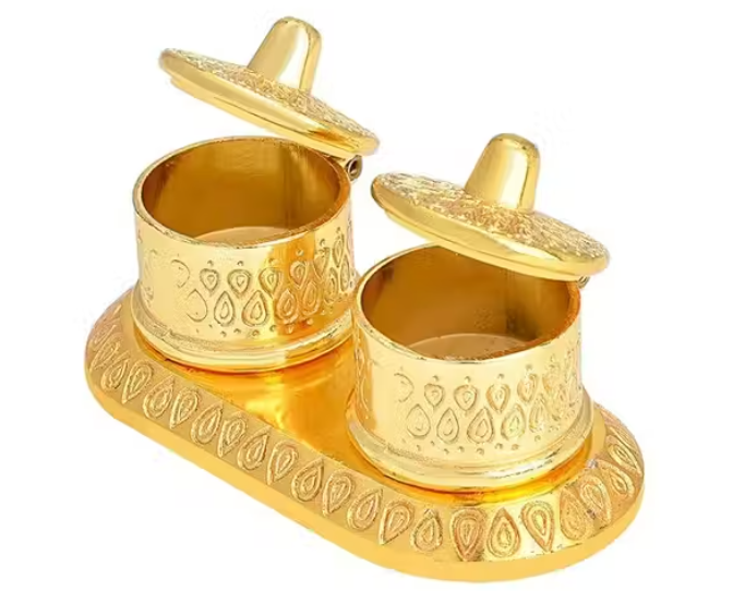 Metal Kumkum Holder Box with Laxmi Maa for Home Pooja Temple Gifting