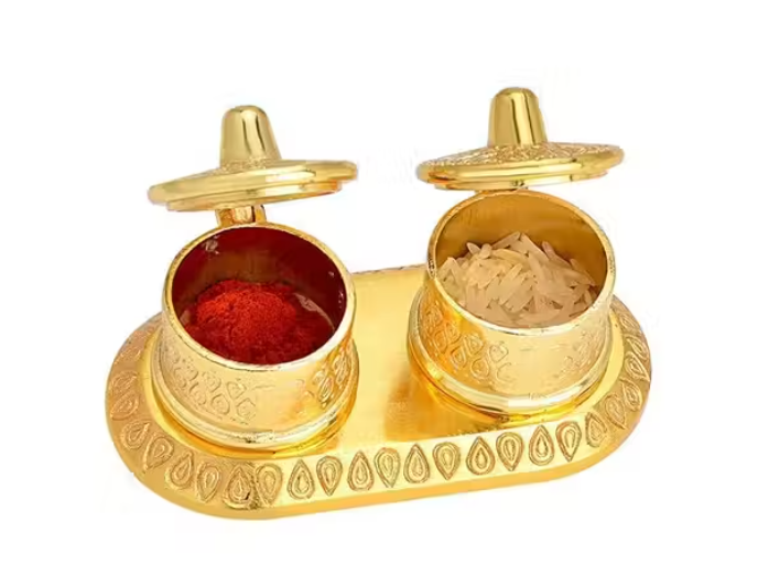 Metal Kumkum Holder Box with Laxmi Maa for Home Pooja Temple Gifting