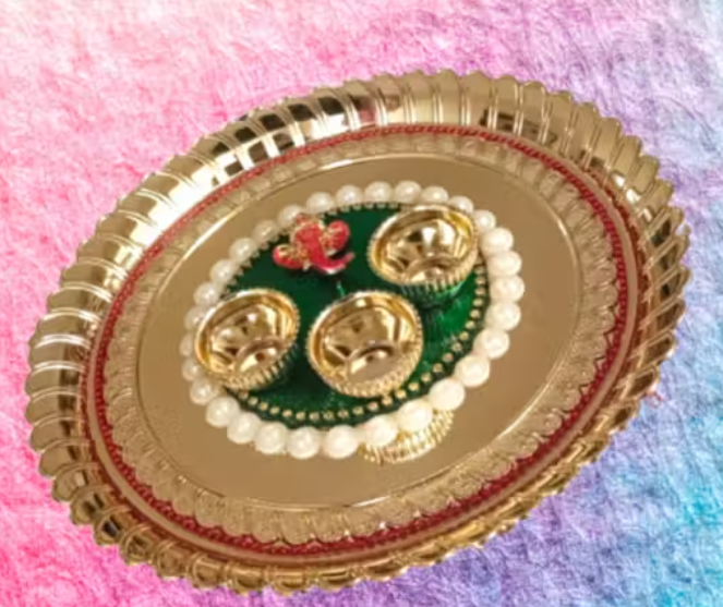 Decorative Haldi Kumkum Box Medium Pooja Thali 8 Inch