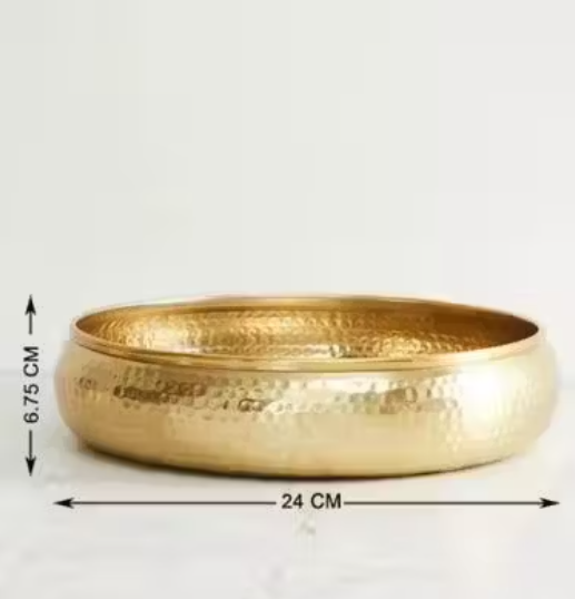 Trending Decorative Classic Urli Bowl Metal Hammered Round Tray for Home Decor, Pooja and Festive Occasions