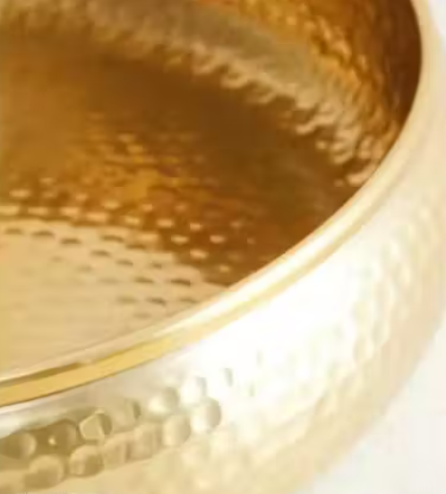 Trending Decorative Classic Urli Bowl Metal Hammered Round Tray for Home Decor, Pooja and Festive Occasions