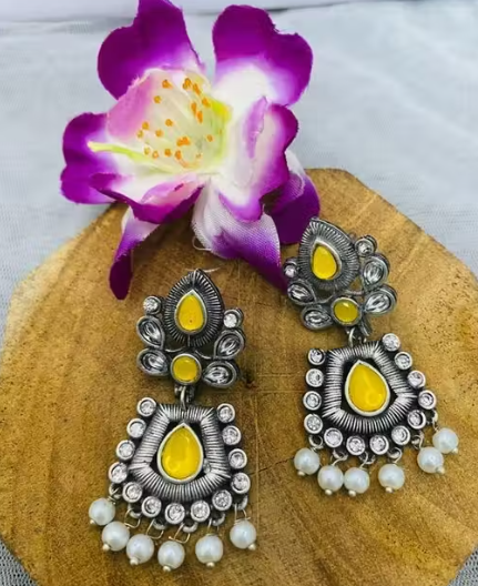 Earrings 4-Pack Combo for Girls | Oxidised Silver Chandelier Earrings with Pearls