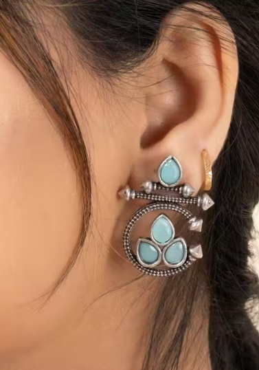 Earrings 4-Pack Combo for Girls | Oxidised Silver Chandelier Earrings with Pearls