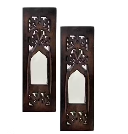 Wooden Jharoka Wall Panel Mirror Set