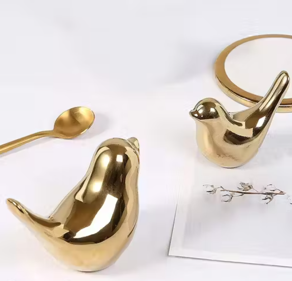 Ceramic Golden Blessing Birds Figurine for Home Decor