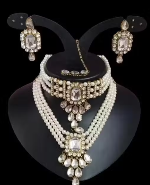 Squire Combo White Set - Gold Plated Artificial Necklace & Earrings for Women