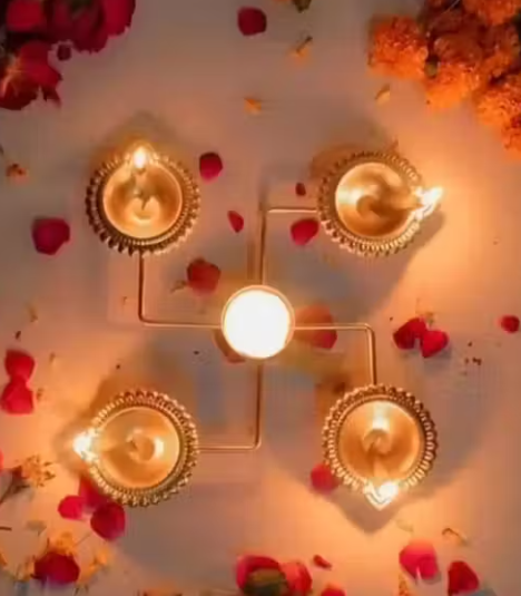 Swastika Decorative Metal Diya Urli  Golden Pooja Room Diya for Festivals & Home Temple Decoration