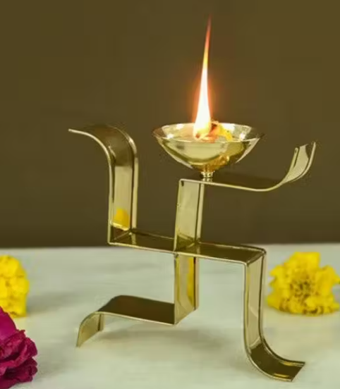 Swastik Diya for Home Pooja Temple Decoration and Festival Use