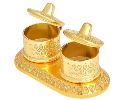 Metal Kumkum Holder Box with Laxmi Maa for Home Pooja Temple Gifting