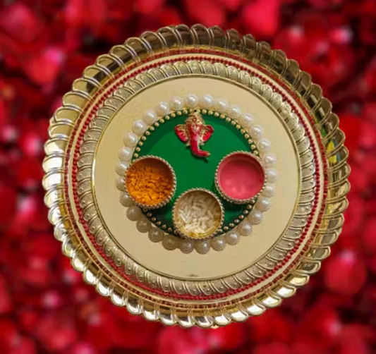 Decorative Haldi Kumkum Box Medium Pooja Thali 8 Inch