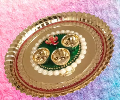 Decorative Haldi Kumkum Box Medium Pooja Thali 8 Inch