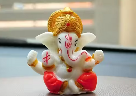 Polyresin Meditating Lord Ganesha Idol Multicolor 2.3 x 2.3 Inch 3 cm Home Office and Car Decor