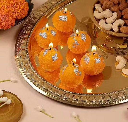 Pure Soy Wax Scented Laddoo Candles Set of 6 Hand Poured, Sweet Fragrance, Artistic Design