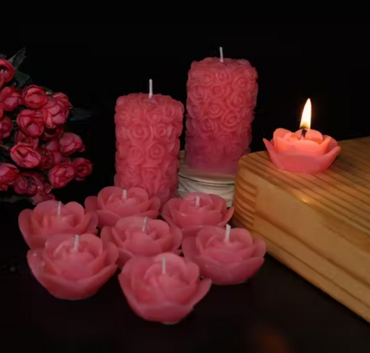 100% Pure Soy Wax Scented Candles Pink Cucumber Melon Fragrance, Floating Rose & Pillar, Pack of 10