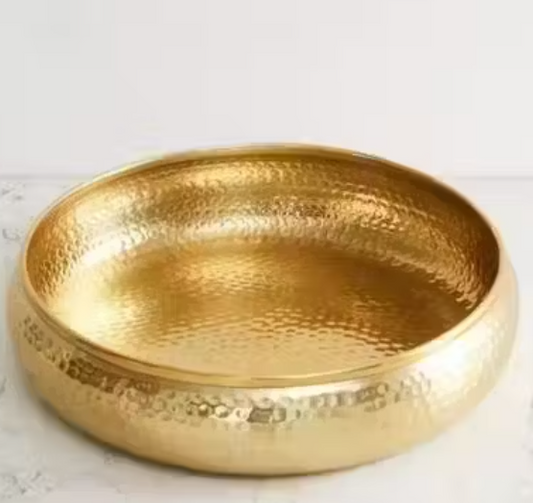 Trending Decorative Classic Urli Bowl Metal Hammered Round Tray for Home Decor, Pooja and Festive Occasions