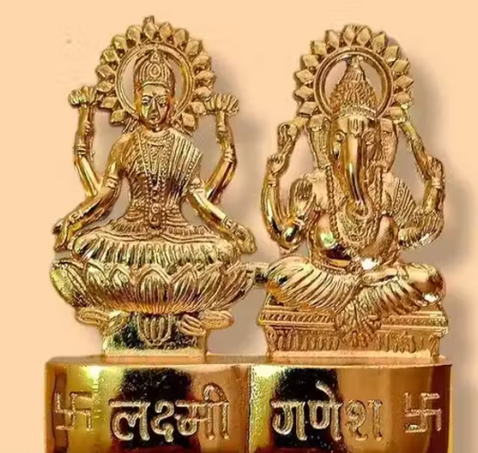 Haridwar Divine God Laxmi Ganesh Set Statue Idol Murti in Brass 4x4 Inch Perfect Diwali and Pooja Gift