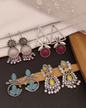 Earrings 4-Pack Combo for Girls | Oxidised Silver Chandelier Earrings with Pearls