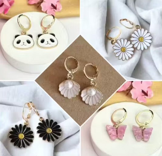 Shimmering Earrings Combo for Women & Girls | Butterfly, Flower, Shell & Panda Designs