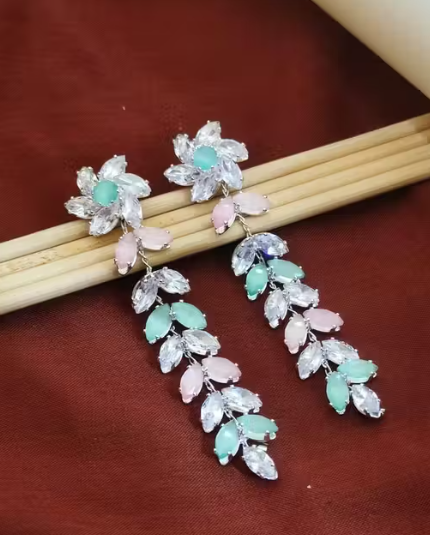 Silver Plated Traditional Diamond Jhumka Earrings | Handcrafted Gold Tone American Diamond Earrings for Women & Girls