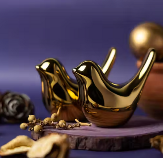 Ceramic Golden Blessing Birds Figurine for Home Decor