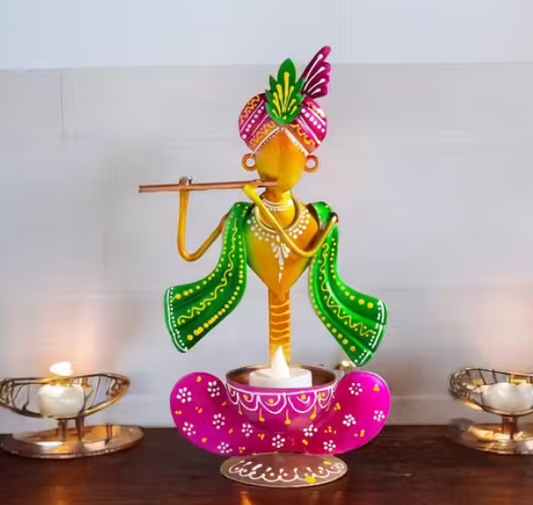 Metal Krishna Showpiece Tea Light Holder