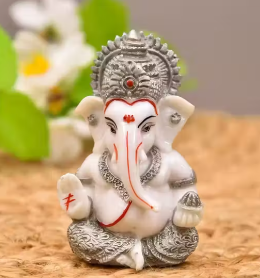Handcrafted Polyresin Ganesh Ji Idol for Car Dashboard, Pooja Room & Home Temple Decoration Small Ganpati Statue (3 x 2 Inches)