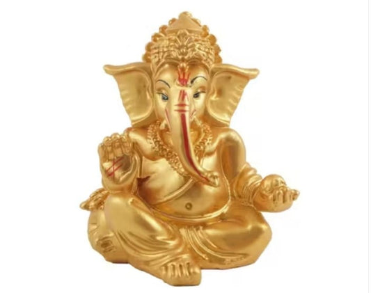 Lord Ganesha Ji Murti | Car Dashboard & Home Decor Matte Gold Resin Ganpati Idol | Desk & Gift Showpiece Positive Energy Symbol