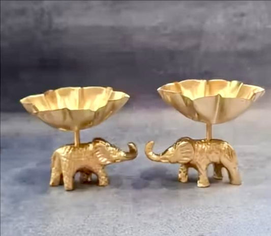 Mini Elephant Tealight Holder Pack of 2 Decorative Metal Candle Holders for Home, Office & Diwali Decor