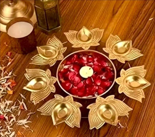 Metal Kamal Lotus Diya Urli Bowl Handcrafted Floating Flowers & Tea Light Candle Bowl Home, Office & Diwali Decor